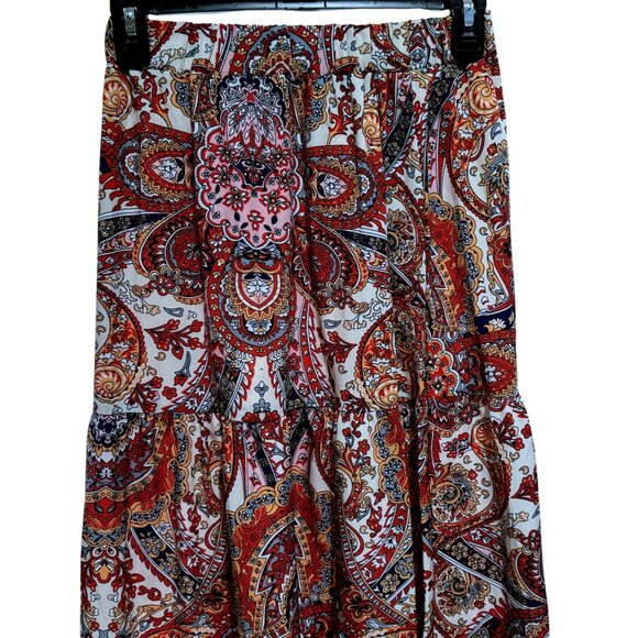 Shein Breezaya Paisley Print Pull-On Fringe Hem Tiered BoHo Maxi Skirt Sz XS - Picture 2 of 5